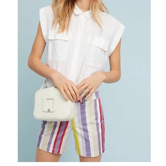 Anthropologie Chino Shorts Women's 25 Relaxed Multi Color Stripes Pockets - Picture 1 of 9